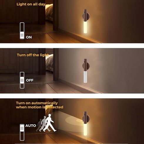 2-Pack Set, LANDGOO Magnetic Night Light with Motion Sensor, Walnut Wood Cylindrical Rechargeable LED Lamp White Light