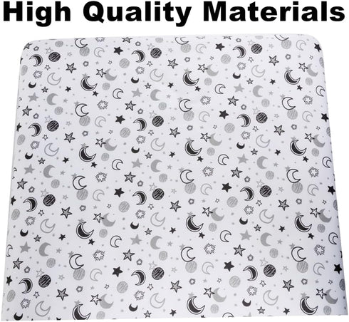 FIGEPO 4 Pack Set Star and Moon Neutral Unisex Fitted Baby Crib Sheets for Baby Boys or Girls