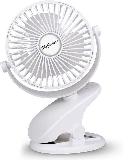 SkyGenius Battery Operated Clip On Baby Stroller Fan, White