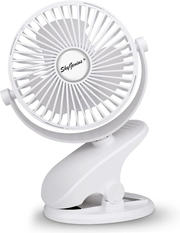 SkyGenius Battery Operated Clip On Baby Stroller Fan, White