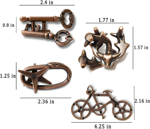 MHY 4 Pieces Large Size Brain Teaser Puzzles, Metal Cast Puzzle Games Toys, 3D Highly Difficult Adult Puzzles