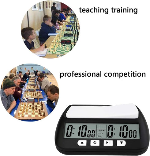 Digital Chess Timer Professional Chess Clock with Alarm, 3-in-1 Portable Timer, 2 AA Battery Included (Black)