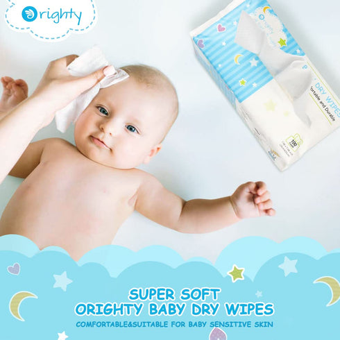 100% 600 Count Orighty Baby Dry Wipes - Super Soft & Gentle Baby Washcloths, Use Wet or Dry, Unscented Tissue
