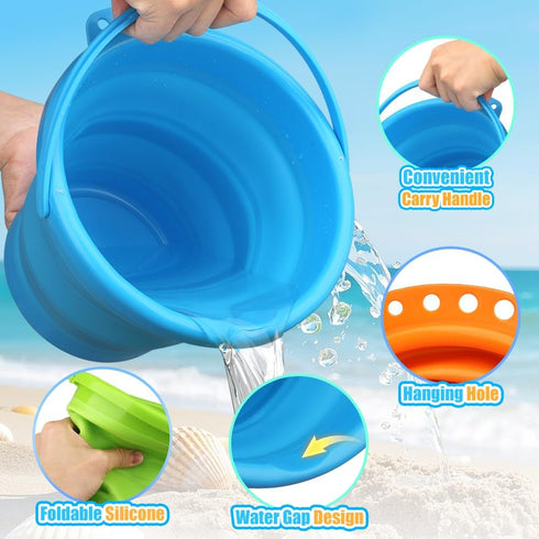 LNCOJOLM Summer Collapsible Bucket Sandbox Kit Toys for Kids, Foldable Bucket Multi Purpose Sand Pail for Garden