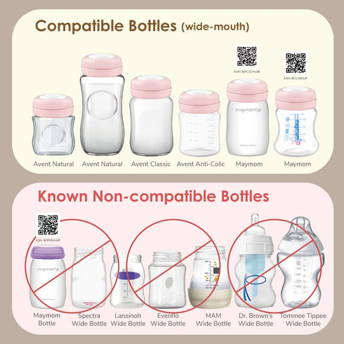 4pcs. Maymom Screw Lids Aka Travel Caps with Rewritable Sealing Disc Compatible with Avent, Maymom Wide Mouth Bottles;