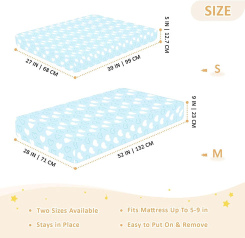 miaozhen 1 Pack 52x28 Cotton Baby Crib Sheets for Boys Girls Soft Breathable Abstract Art Heart Blue White Toddler
