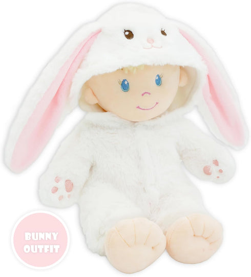 12" June Garden Sweet Dolly Snowbun - Stuffed Ultra Soft Baby Doll for Birth and Up - Bunny Outfit
