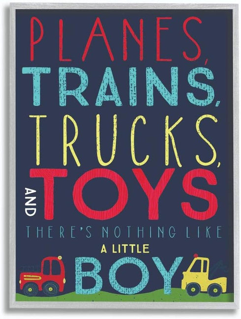 Stupell Industries Planes, Trains, Trucks and Toys Grey Framed Wall Art, 16x20,
