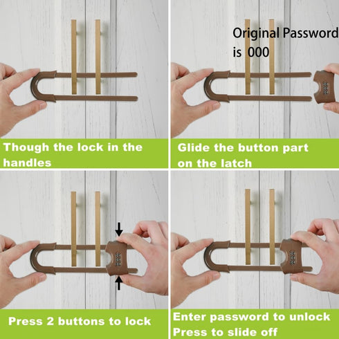 4 PACK Child Proof Sliding Cabinet Door Code Locks, Adjustable U Shaped Baby Safety Latches for Knob Handle Drawers