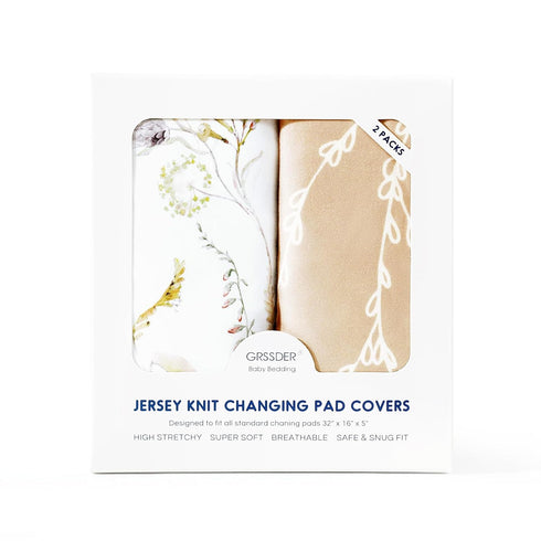 Set 2 Pack, GRSSDER Stretchy Ultra Soft Jersey Knit Changing Pad Cover Stylish Breathable and Come with the Buckle
