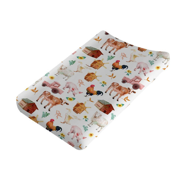 Watercolor Farm Animals Changing Pad Cover, Soft Stretch Fitted Baby Changing Table Mats Covers for Boys Girls, 32" x