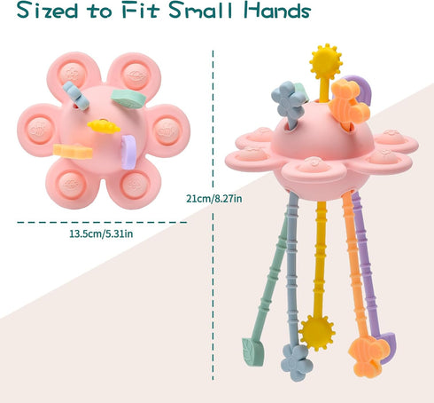 18 Montessori Sensory Toys for Babies,Silicone Teething Toys Pull String Baby Toy Months (Pink)