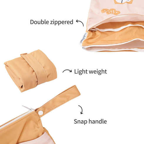 CoolaPeach 2pcs Cloth Diaper Wet Dry Bags Waterproof Reusable with Two Zippered Pockets Travel Beach Pool Daycare
