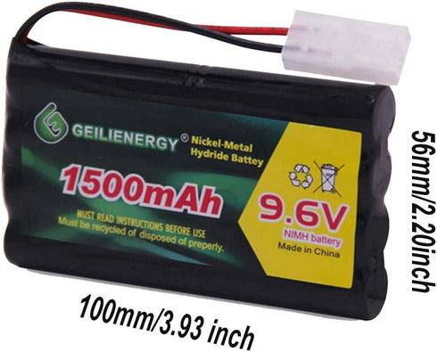 GEILIENERGY 9.6V NI-MH Rechargeable Battery Pack, Standard Tamiya Connector for RC Car, Robots, OTC Genisys 239180 &