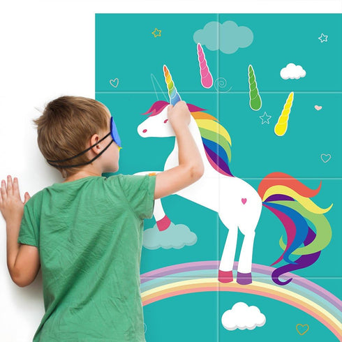 FEPITO Pin The Horn on Unicorn Game for Kids Birthday Party with 24 Horn Stickers Birthday Poster