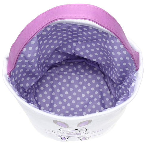 Easter Bunny Personalized Canvas Cotton Egg Bags for Kids, Rabbit Print Buckets with Fluffy Tail Gifts