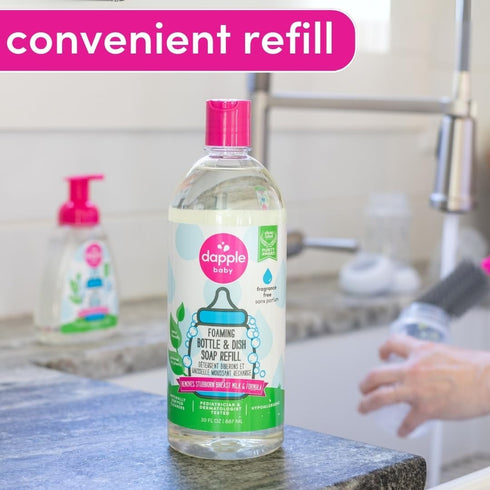 (2 Pack) 30 oz Dapple Baby Fragrance-Free Foaming Bottle & Dish Soap Refill - fl - Plant-Powered Cleaner for Baby