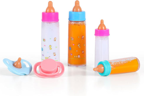 Magic Disappearing Milk and Juice Bottles - 6 Pieces Pretend Play Feeding Toy Set with Pacifiers