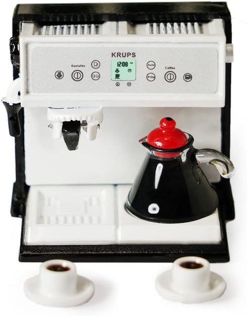 Miniature Coffee Maker with Pot & 2 Cups Set, 1:12 Dollhouse Accessories, Coffee Machine for House Decoration