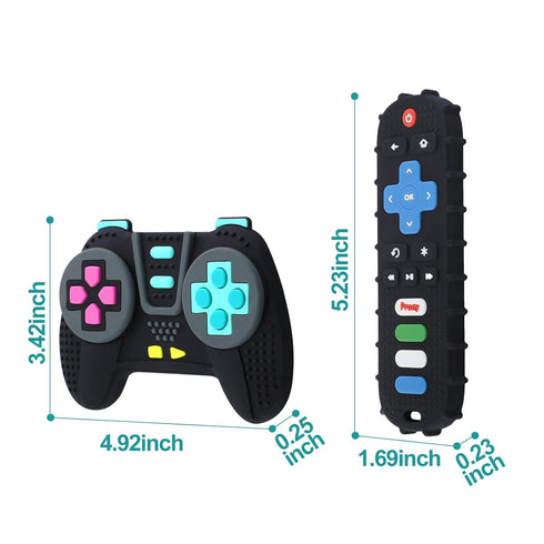 Silicone Remote Control and Game Controller Teething Toys for Baby 3 Months and Up, Sensory Teether Toys