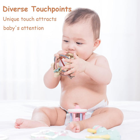 Baby Teething Toy for 3-12 Months, Silicone Rattle Sensory Teether Toy, BPA Free, Milk White Chew Toys for Teething