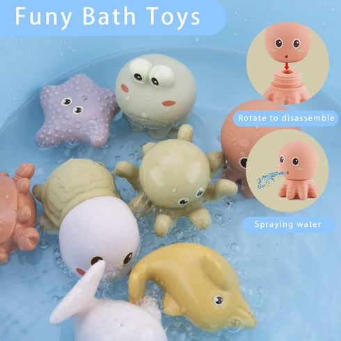 Bath Toys for Babies 6-12 Months - 10PCS Bath Squirt Toys Silicone Ocean Animals Bathtub Float Toy for Water Play Kids Preschool Education Toy Learning Skills for Bathroom