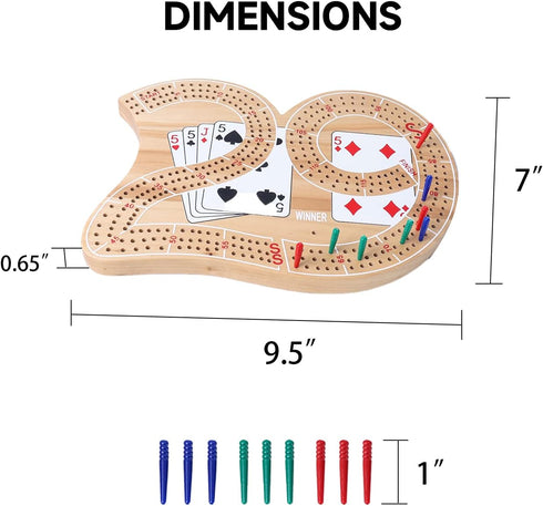 GSE Wooden 3-Track 29 Cribbage Board Game - Classic Three-Person Cribbage for Kids Adults Family Games