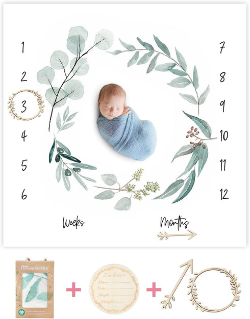 Organic Baby Monthly Milestone Blanket Newborn Boy Girl Unisex Gender Neutral| Green
