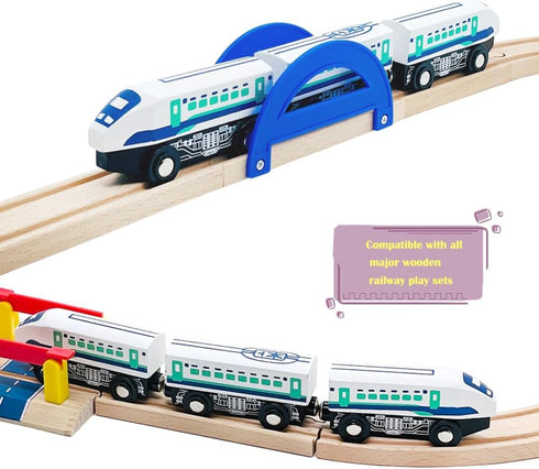 Wooden Bullet Train Cars Track Accessories Set - High-Speed City Train Toys for Boys and Girls