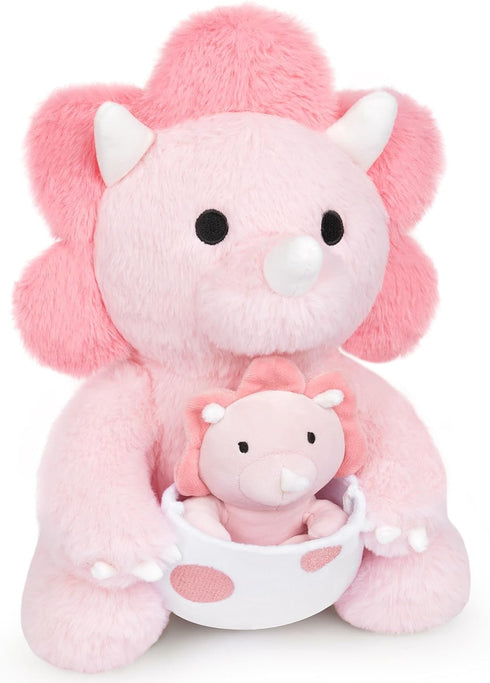 Dinosaur Stuffed Animal, 11.8inch Pink Plush with Baby Dino Toy, Triceratops for Girls, Boys, Birthday Gifts
