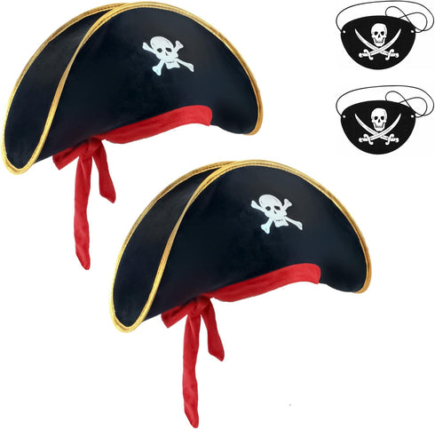 M&G House Halloween Pirate Hats, Caribbean Black Pirate Cap, Funny Party Hat for Adults and Kids