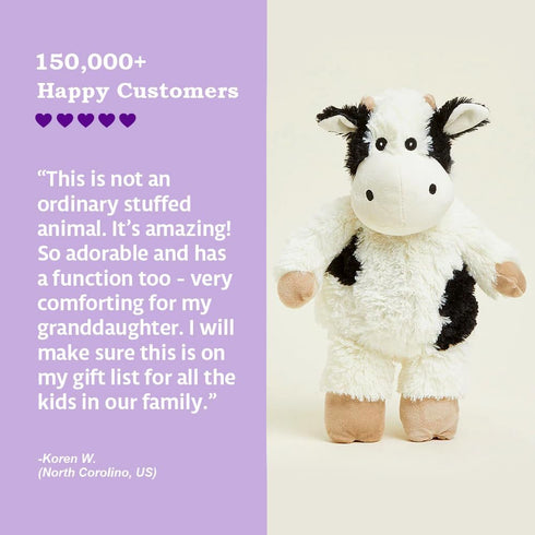 warmies Junior Microwavable & Weighted Stuffed Animals, Black and White Cow - Heated Stuffed Animal Plushie for Warmth