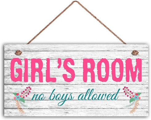 Girl's Room Sign - No Boys Allowed, 5" x 10" Nursery Decor Door Plaque Birthday Gift (E2-WH065)