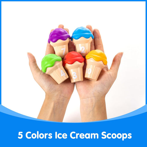 Counting 1-10 10 10 Ice Cream Cones Number Matching Toy for Toddlers Cones + Stacking Scoops, Educational Preschool