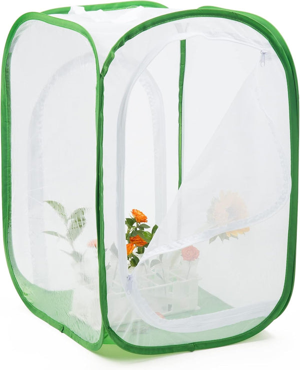 Two Doors Monarch Butterfly Habitat, Insect Mesh Cage, Caterpillar Enclosure Terrarium Pop-up (15.7 x 15.7 x 24)