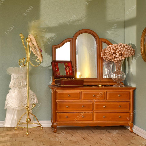 1:12 iLAND Dollhouse Furniture and Accessories on Scale, Miniature Coat Rack & Full Mirror (Golden Color)