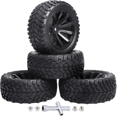 4Pcs 12mm Hex RC Wheels Tires, Height 2.99 inch (76mm) for 1/10 On Road and 1/14 1/16 1/18 Scale Models