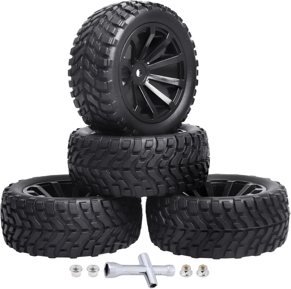 4Pcs 12mm Hex RC Wheels Tires, Height 2.99 inch (76mm) for 1/10 On Road and 1/14 1/16 1/18 Scale Models