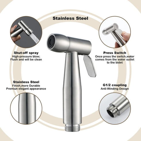 MUOBSBJRX HandheldSprayer,Toilet Sprayer Head Stainless Steel HandheldSprayer Cloth Bathroom Diaper Sprayer for Kitchen