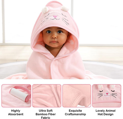Made by Kalos Set (2pcs, Kalos Baby Towel with Hood for Girls, Boys - Soft, Absorbent, Cotton Blend Hooded Baby Towels