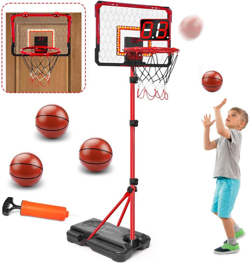 Meland Kids Basketball Hoop, Adjustable Height 3.4ft-6.2ft, Indoor Outdoor Basketball Goal Toys for Boys 3-8