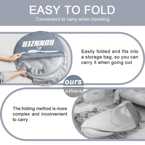 L RUNNZER (55.2" 27.6" 51.6" Crib Tent, Crib Net to Keep Baby in, Breathable Pop Up Crib Tent Canopy Keep Baby from