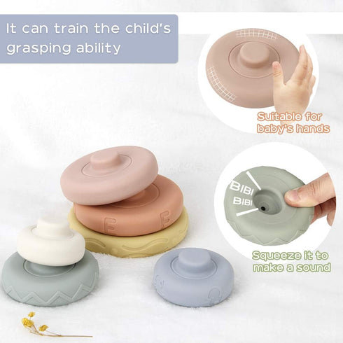 BOBXIN 6 pcs Stacking & Nesting Rings Toy, Soft Circle Stacker, Teethers for Baby, Toddler Learning Toys
