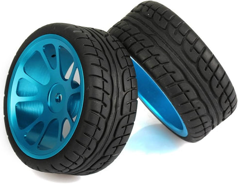 Mxfans 4Pcs Plastic Tires & Blue 10-Spokes Aluminum Wheel Rims for RC 1:10 On-Road Car