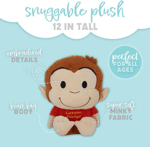 KIDS PREFERRED Curious George Cuteeze Stuffed Animal Plush Toy Monkey, 12 Inches, Cute Cuddle Plushie Gift for Baby