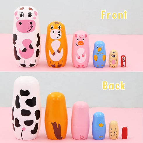 Winterworm Set of 6 Farm Animal Nesting Dolls, Wooden Russian Doll Matryoshka for Easter Christmas Birthday Gift