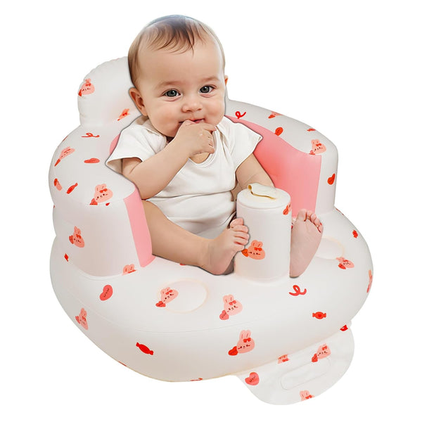 Inflatable Baby Chair with Built-in Air Pump | Sit me Up Floor Seat for Baby 3 Months & Up, Bunny Blow Up Seat