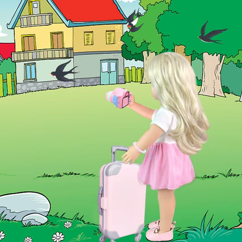 BNUZEIYI 17Pcs 18 Inch Girl Doll Clothes and Accessories Travel Play Set with Pillow and Camera for Girls