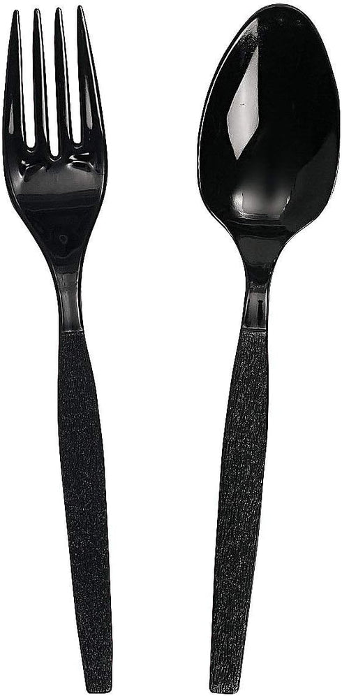 Fun Express - Black Fork/spoon Plastic Cutlery Set - Party Supplies -