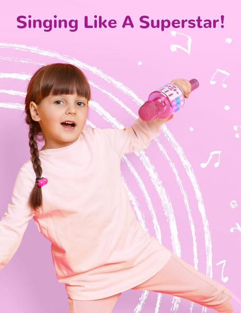 Amazmic Kids Karaoke Microphone with Lights, Birthday Gift for Girls and Boys Age 3-8 (Light Pink)